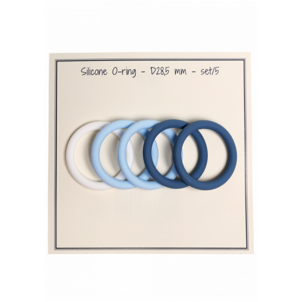 O-ring - silikone - set/5 - D 28,5 mm - Hvid 1 - Baby bl 2 - Jeans bl 2  