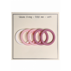 O-ring - silikone - set/5 - D 28,5 mm - Hvid 1 - Baby pink 2 - Gammel rosa 2  