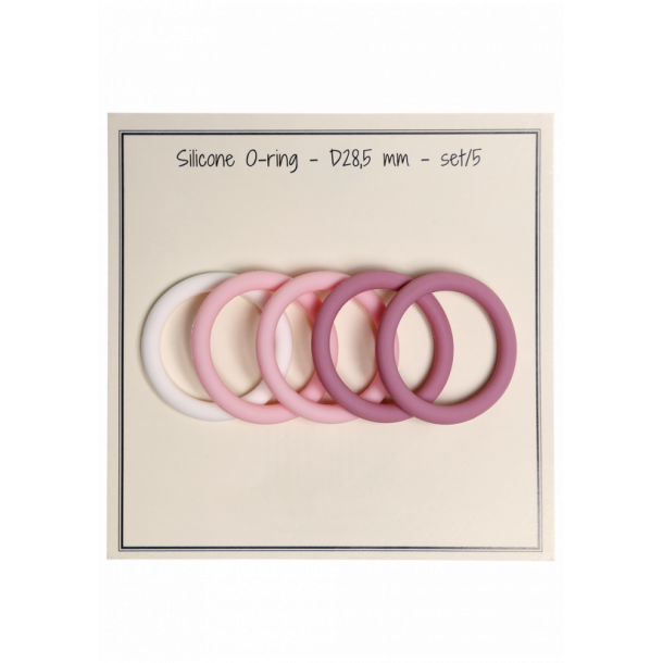 O-ring - silikone - set/5 - D 28,5 mm - Hvid 1 - Baby pink 2 - Gammel rosa 2  
