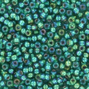 Miyuki seed beads, 11/0, 3 g, SB-1017 Silverlined ab emerald