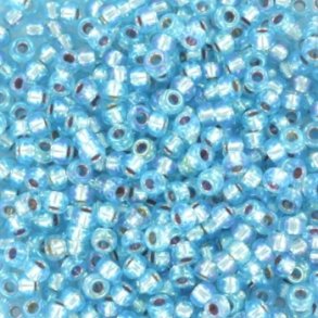 Miyuki seed beads, 11/0, 3 g, SB-1018 Silverlined ab aqua