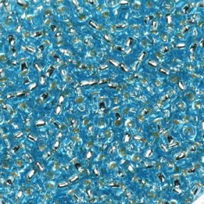 Miyuki seed beads, 11/0, 3 g, SB-18 Silverlined aqua