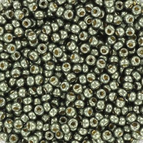 Miyuki seed beads, 11/0, 3 g, SB-5212 Duracoat galvanized steel green