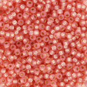 Miyuki seed beads, 11/0, 3 g, SB-642 SIlverlined dyed alabaster salmon