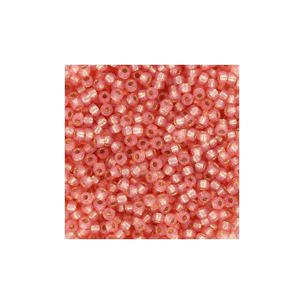 Miyuki seed beads, 11/0, 3 g, SB-642 SIlverlined dyed alabaster salmon